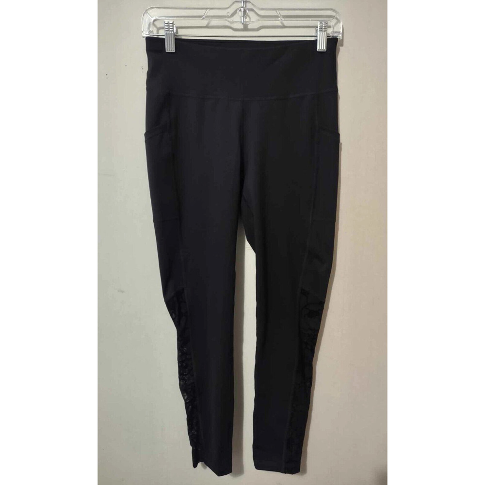Ideology | Black Cropped Leggings Velvet Floral Detail Pockets Size Small